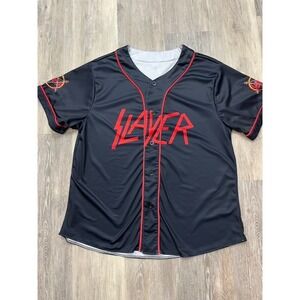 Vintage Slayer Baseball Jersey Shirt 80s Heavy Metal Pentagram Size L